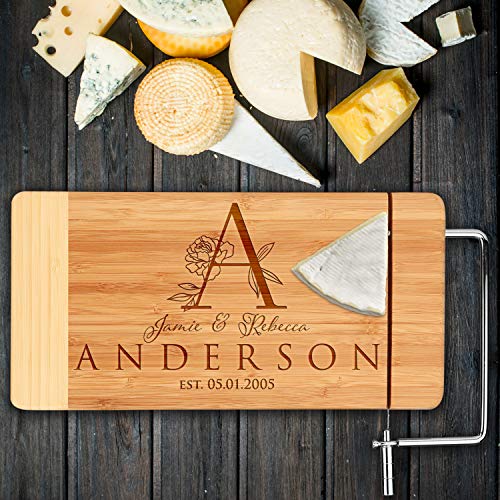 Personalized Cheese Board with Wire Cutter, 12 Designs, Personalized Gifts - Wedding Gifts for the Couple, Engagement Gifts, Housewarming Gift, Custom Gifts, Cheese Slicer - Thumbnail 3