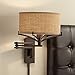 Franklin Iron Works Tremont Rustic Farmhouse Swing Arm Wall Lamp Bronze Plug-in Light Fixture Dimmable Tan Burlap Drum Shade for Bedroom Bedside House Reading Living Room Home Hallway Dining