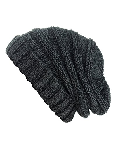 NYFASHION101 Oversized Baggy Slouchy Thick Winter Beanie Hat, Black/Gray Mix
