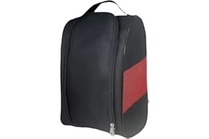 Senvitate Golf Shoe Bag for Men Women, Outdoor Zippered Sports Golf Shoe Carrier Bags for Travel, Waterproof and Breathable Shoes Bag (Black/Red)