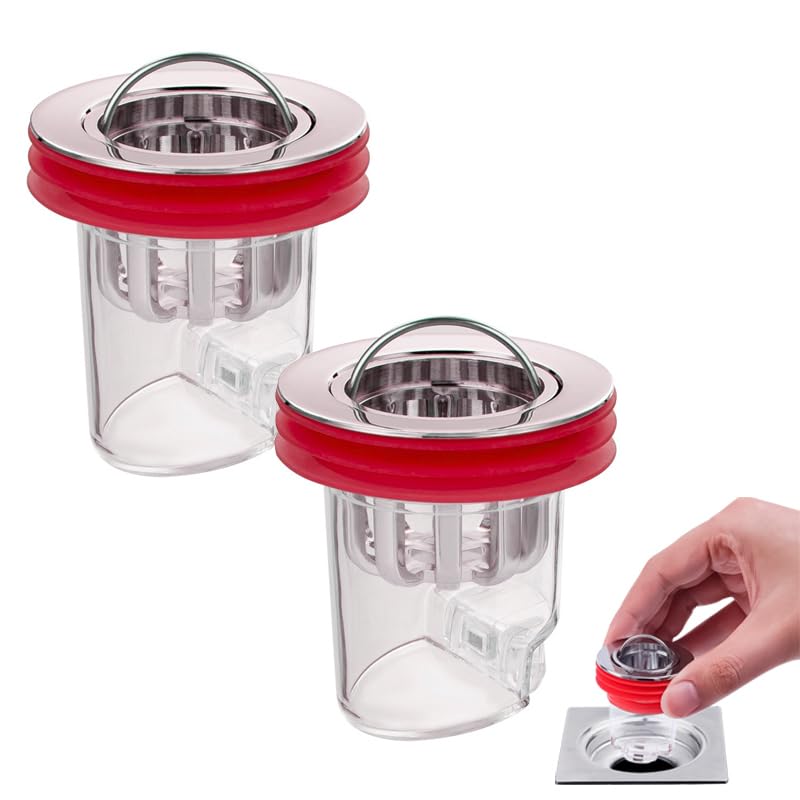 MAGIC SELECT 2 x Universal Anti-Odour Drain Plug. Drain Strainer with Basket. Easy Use Shower Filter. Valve with Odor Proof Core (Drain Diameter 32-44 mm)