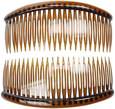 2 Pack of Large Tort Brown 12cm Plain French Side Hair Combs Slides Grips Clips Hair Accessories for Women Girls by Glitz4Girlz