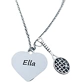 Personalized Engraved Tennis Racket Necklace, Custom Tennis Player Jewelry - Tennis Necklace For Women, Teens & Girls