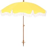HERA'S PALACE 7ft Heavy Duty Beach Umbrella with Sand Anchor, Fringe Umbrella for Sand, UV 50+, Patio Umbrella with Tilt Pole for Garden Pool Backyard
