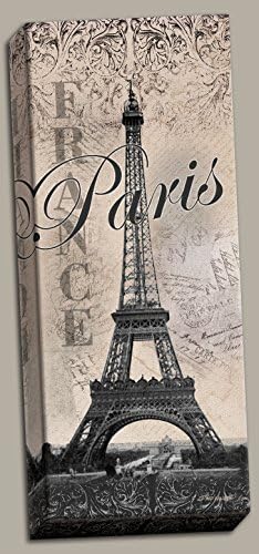Eiffel Tower Global Vintage Travel Art, One 8x20in Hand-Stretched Canvas