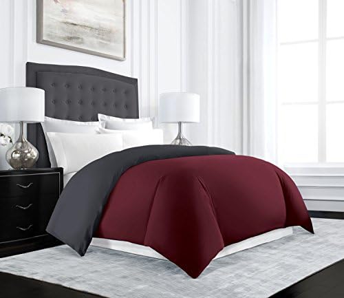 Uptown Hotel Collection Luxury Reversible Duvet Cover Set - Luxurious Soft-Brushed Microfiber, Hypoallergenic and Stain Resistant - King /California King - Burgundy/Gray