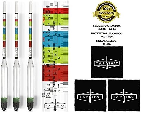 Premium Triple Scale Hydrometer (Set of 3) - ABV Testing for Home Brew Beer and Wine