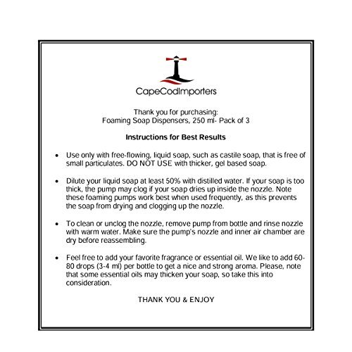 COLIBYOU Cape Cod Importers Foaming Soap Dispensers PumpBottles for Dr