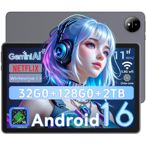 11 Inch Android Tablet with Gemini AI|T7250 Octa-Core | 32GB RAM + 128GB ROM (2TB TF)| IPS FHD 1920x1200|GPS | Widevine L1|8000mAh|16MP + 8MP Camera|WiFi 5.8G and 2.5G .4G | BT 5.0|GPS (Grey)