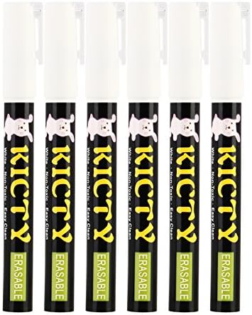 Kicty White Liquid Chalk Marker Pen – 6 PCS 3mm Erasable Ink and Fine Reversible Tip Perfect for Kitchen Chalkboard Paint Menu Windows