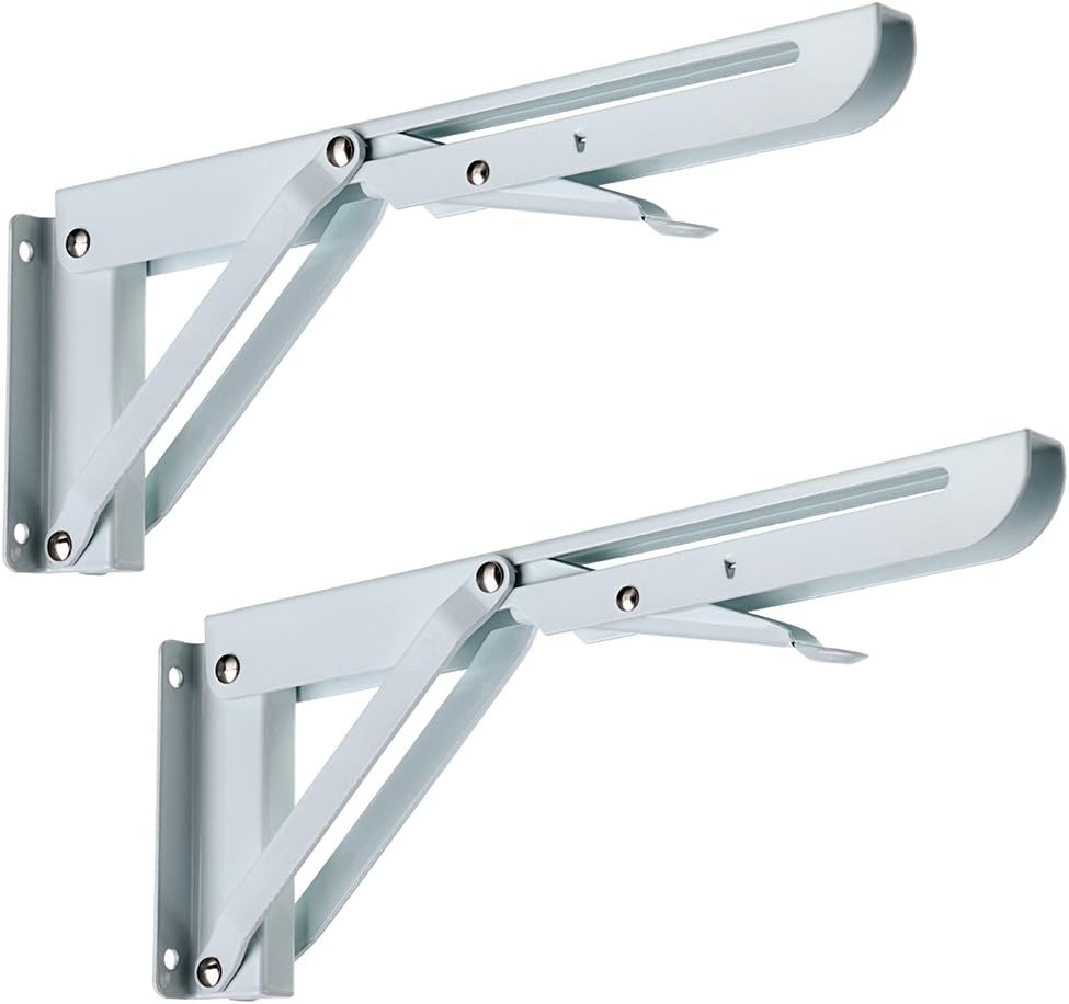 Sumnacon Sturdy Folding Shelf Brackets - Heavy Duty White Metal Triangle Table Bench Folding Shelf Bracket 12 Inch, 2 Pcs Folding Shelf Hinge Wall Mounted, Max Load 132lb(Black): Home Improvement