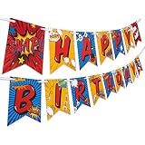 Superhero Birthday Party Supplies Banner by Aliza | Baby Boy Toddler Kids Birthday Super Hero Decorations - Huge 8-Foot Superhero Garland Decor - The Perfect Decoration for Your Party