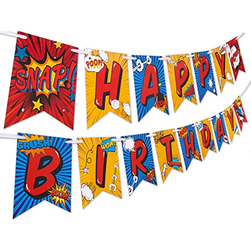 Superhero Birthday Party Supplies Banner by Aliza | Baby Boy Toddler Kids Birthday Super Hero Decorations - Huge 8-Foot Superhero Garland Decor - The Perfect Decoration for Your Party