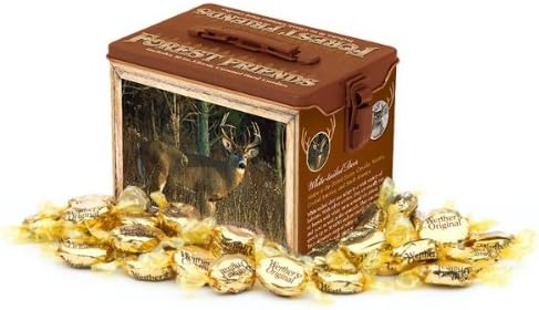 Collector Tin - Whitetail Deer Tin - This is the perfect surprise Gift for Dad, or give it to your Husband or Boyfriend for a unique Birthday Gift. This collector tin displays the majestic Whitetail Deer in two seasonal surroundings and includes 10 oz. of caramel flavored hard candies. After the candy is gone, use it to store your collectables or ammo. These collector tins are lockable stackable and reusable. For those people who have everything.