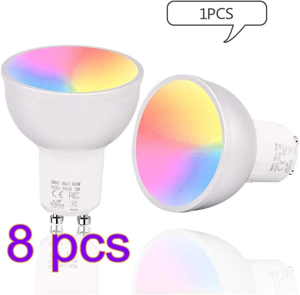 FANMU WiFi GU10 RGBW 5W Smart Led Dimmable Bulb, Compatible with Alexa & Google, with Remote Control, Multi-Color