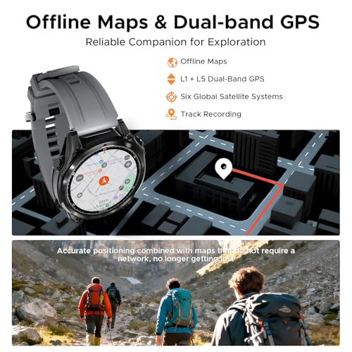 Anywise W1 Pro Smart Watch Women Man,Dual Frequency GPS With Offline Maps Smartwatch For Android and iOS,5ATM Waterproof 1.43'' AMOLED,170+ Sports Modes/12 Days Battery/3 Strap