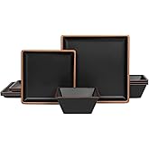 Gofunfun Melamine Dinnerware Sets Service for 4, Square Dinner Plates and Bowls Set,12-Piece Set Non-breakable Lightweight Dinner Tableware for Indoor/Outdoor Use