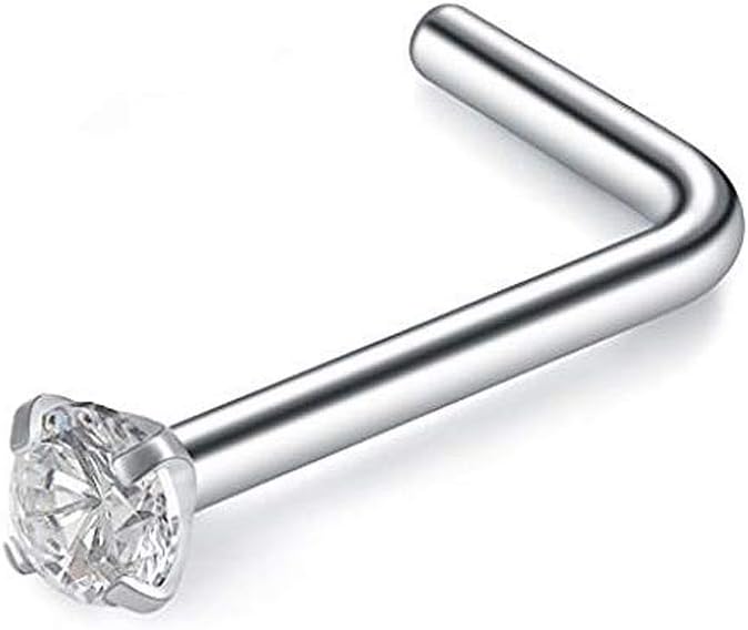 10K Solid Gold Claw Set Round CZ Stone 22 Gauge L Bend Nose Stud Piercing Jewellery