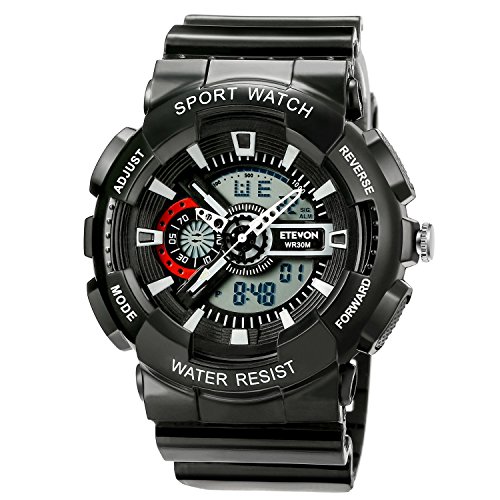 Etevon men’s stylish sport watch el luminous dual tim…