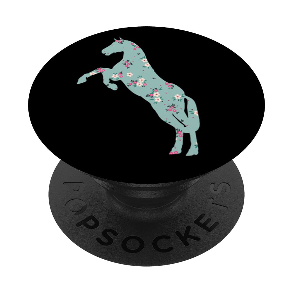 Cute Horse Owner Flower Floral Silhouette Equestrian Cowgirl PopSockets Swappable PopGrip