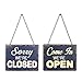 Creative Co-Op Tin Come in We're Open & Sorry We're Closed Two Sided Sign with Chain for Hanging, Navy Blue