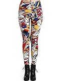 PrettyGuide Women's Wonder Woman Doodle Comics Alphabet Print Lycra Leggings Pants