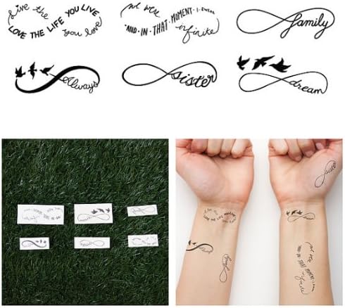 Tattify Infinity Symbol Temporary Tattoos - Sweet Nothings (Complete Set of 12 Tattoos - 2 of each Style) - Individual Styles Available - Fashionable Temporary Tattoos