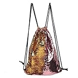 Drawstring Backpack, Doinshop Dancing Gym Sport Bag Travel Fashion Sequins Mermaid Magical Color Changing GymSack (18X14 inch, Gold & Rose Gold)