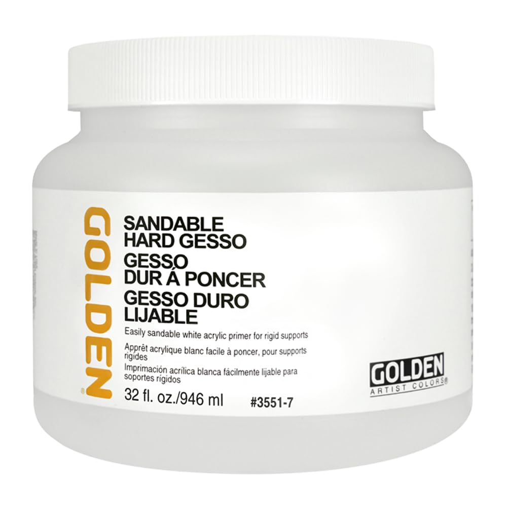 GOLDEN Sandable Hard Gesso, 946 ml Jar, Professional Acrylic Gesso, Opaque