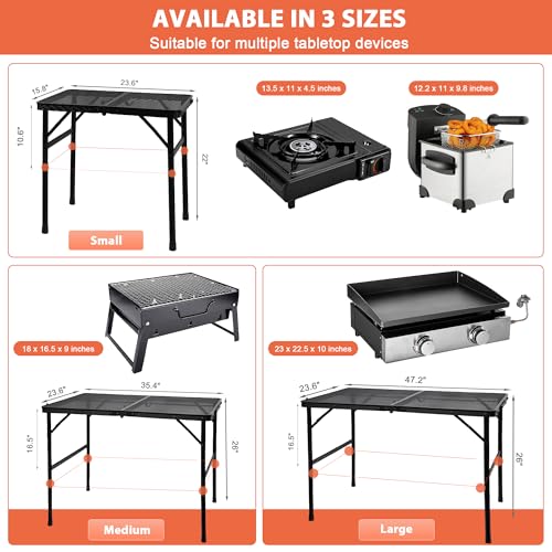 GREGIN Camping Table with Mesh Desktop, Lightweight & Portable Small Folding Grill Table, Height Adjustable Metal Outdoor Table for Camp, Cooking, BBQ, RV, Picnic-2 FT Black