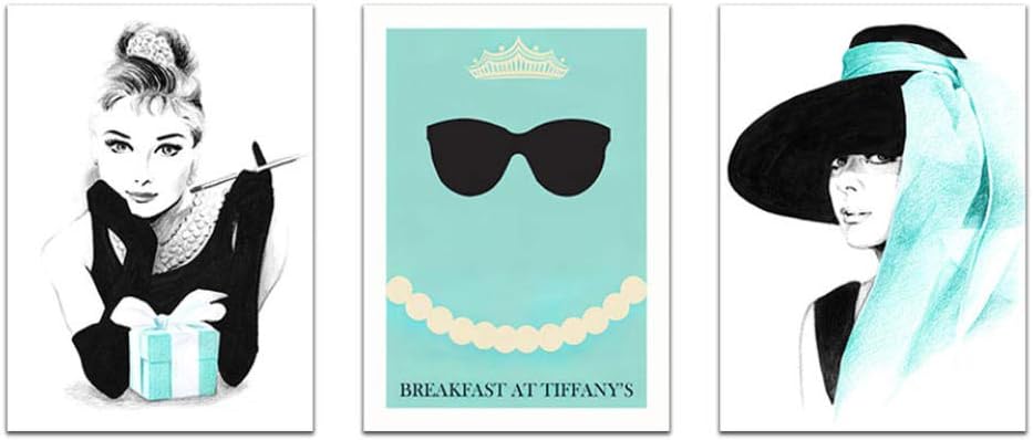 DMPro Breakfast At Tiffany's Posters And Prints Nordic Poster Audrey Hepburn Wall Art Canvas Painting Fashion Wall Pictures For Living 40x60cmx3 No Frame