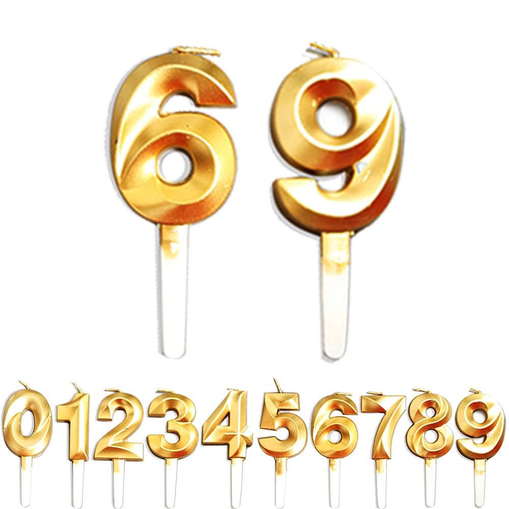 Birthday Candles, 69th/96th/6th/9th Birthday Cake Candles, Cake Decoration for Birthday Party Wedding Anniversary Graduation Party Supplies (Gold, Number 6&9)