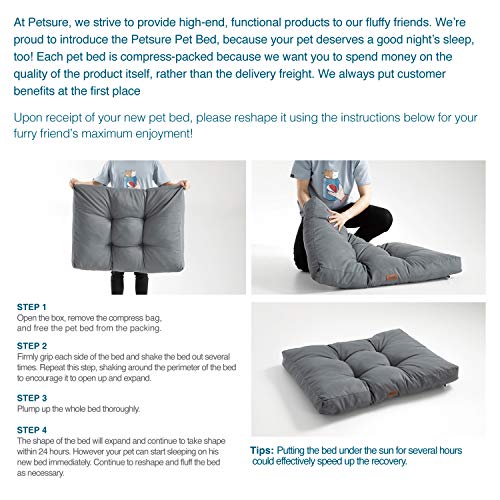 Petsure M/L/XL Dog Bed for Small, Medium, Large Dogs & Cats - Water-Resistant Oxford Fabric Dog Mattress - Ideal for Cars, Dog Crate Or Elevated Dog Bed, Dog Bed Trampoline - Grey