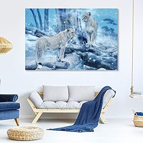 Canvas Wall Art for Living Room,Bedroom Home Artwork Paintings Snow Mountain Forest Lion Ready to Hang - 12x18 inches
