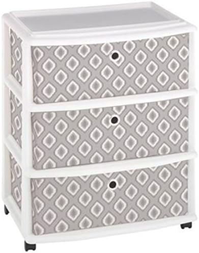 Grey Modern look Ikat Pattern Sturdy Plastic 3 Fabric Drawers