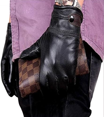 Calain Kalain Men's Leather Gloves Stylish Winter Lambskin Leather Glove Black M