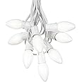 100 Foot White C9 Ceramic Christmas String Light Set - Outdoor Christmas Light String - – Opaque Christmas Bulbs - Roofline L