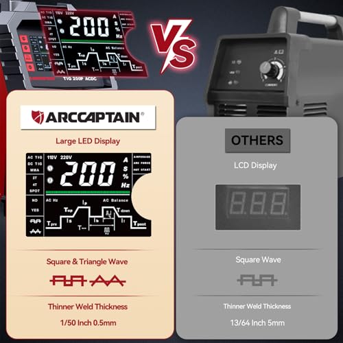 ARCCAPTAIN 7 in 1 TIG Welder AC/DC 200Amp with Pulse, 110V/220V Aluminum Welder Machine with Square/Triangular Wave/Spot TIG/Stick/MMA MultiProcess Welding Machine
