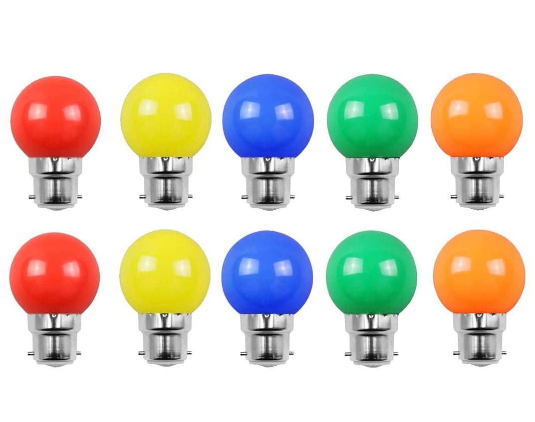 Aiwerttes Colored Bulbs 2W B22 G45 Lighting Bulbs,LED Coloured Golf Ball Bulb Lamp,Mixed Colours Red Yellow Blue Green Orange, Pack of 10