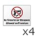 No Weapons Signs - 4 Pieces - Rust Free - Clear & Visible Text - Light Tough Long-Lasting - Easy To Install Safety/Security Signs - Get People To Obey Command Effortlessly