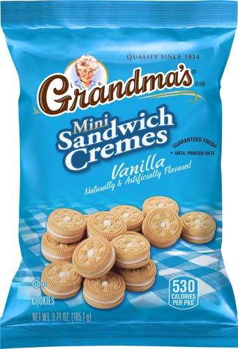 GRANDMA’S MINI COOKIES, VANILLA SANDWICH CRÈME COOKIES, 3.71 OZ COOKIE BAG, (24 PACK) (PACKAGING MAY VARY)