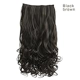 REECHO 20" 1-Pack 3/4 Full Head Curly Wave Clips in on Synthetic Hair Extensions Hairpieces for Women 5 Clips 4.6 Oz per Piece - Black brown