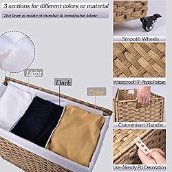 Crehomfy Laundry Hamper with Wheel and Removable