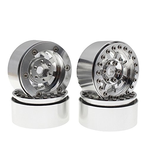 INJORA 4Pcs Silver Metal 1.9 Inch Beadlock Wheel Rim for 1:10 RC Crawler Axial SCX10 90046 90047 TAMIYA CC01 RC4WD D90 D110
