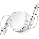 5 in 1 Retractable Charging Cable, 65W Multi Charger USB Type C Charger Cable Fast Charging Cord, USBC to USB C/Lightning for iPhone 16 15 14 13 Pro Max,iPad,Samsung,PS5,Tablets & More-3.86ft