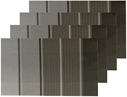 CASLIFE Woven PVC Placemat Stripe Set of 4 (Gray & Brown)