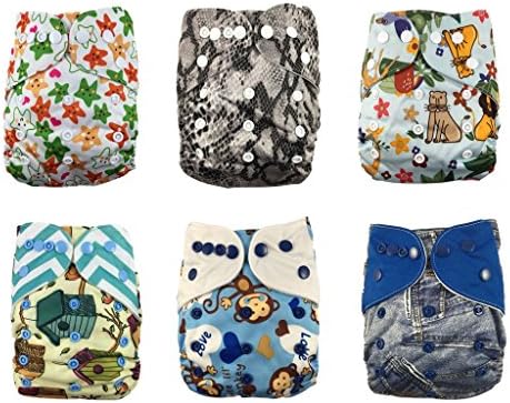 Nooya Adjustable Snap One Size Baby Cloth Diapers ,Washable Reusable ,Breathable, 6 Pack Pocket Cloth Diaper with 2 Inserts Each,6PCS + 12 Inserts