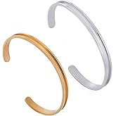 SUNNYCLUE 1 Box 4pcs Stainless Steel Bracelet Blanks Metal Hair Tie Bracelets Silver Gold C Shaped Open Cuff Bangle Grooved Bracelets with 3mm Width for Jewelry Making Women Inlay Crafts Supplies