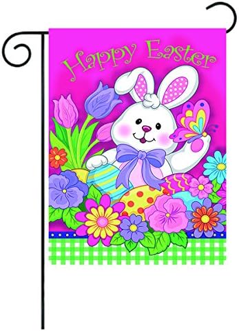 Easter Rabbit Flower Garden Flag - Vertical Spring Decorative Rustic / Farm House Small Decor Flags Set for Indoor &amp; Outdoor Decoration, 12 X 18 Inch by JOYPLUS