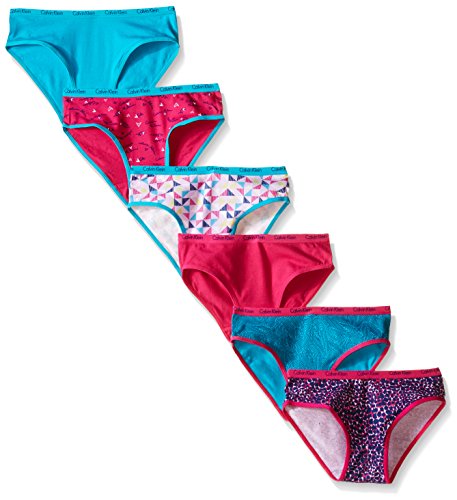 Calvin Klein Little Girls' 6 Pack Multicolor Bikinis, Very Berry, X-Small